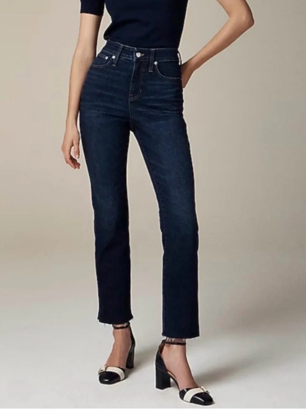 J Crew Tall Curvy Kick-Out Jeans, Raw Hem, Super Stretch, Dark Wash, 32T, 29” IS